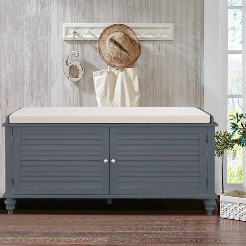 grey hallway storage bench