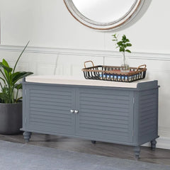grey hallway storage bench