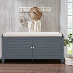 grey hallway storage bench