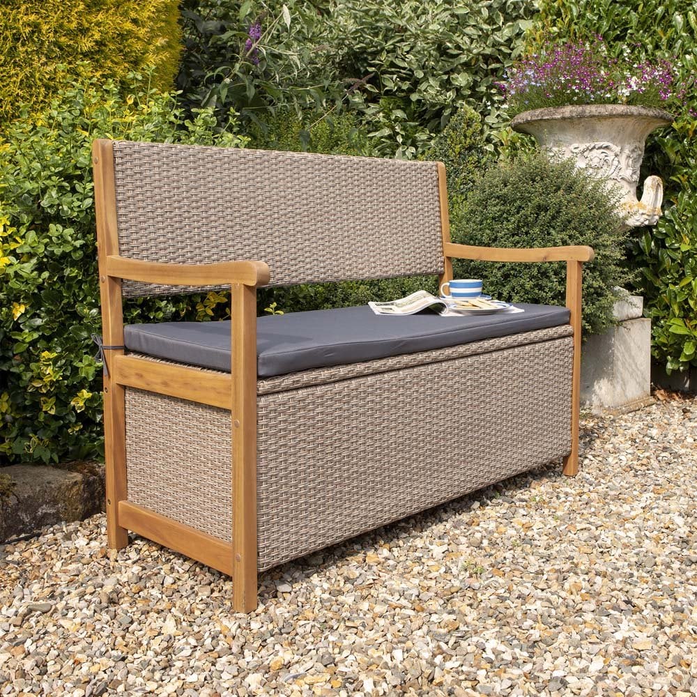 rattan garden storage bench