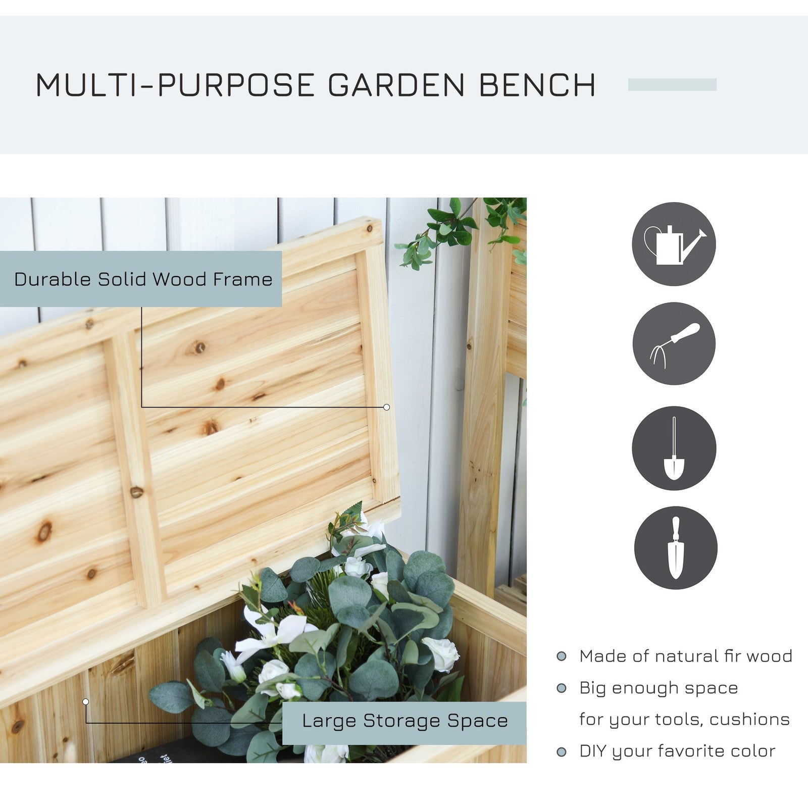 Wooden Garden Storage Bench