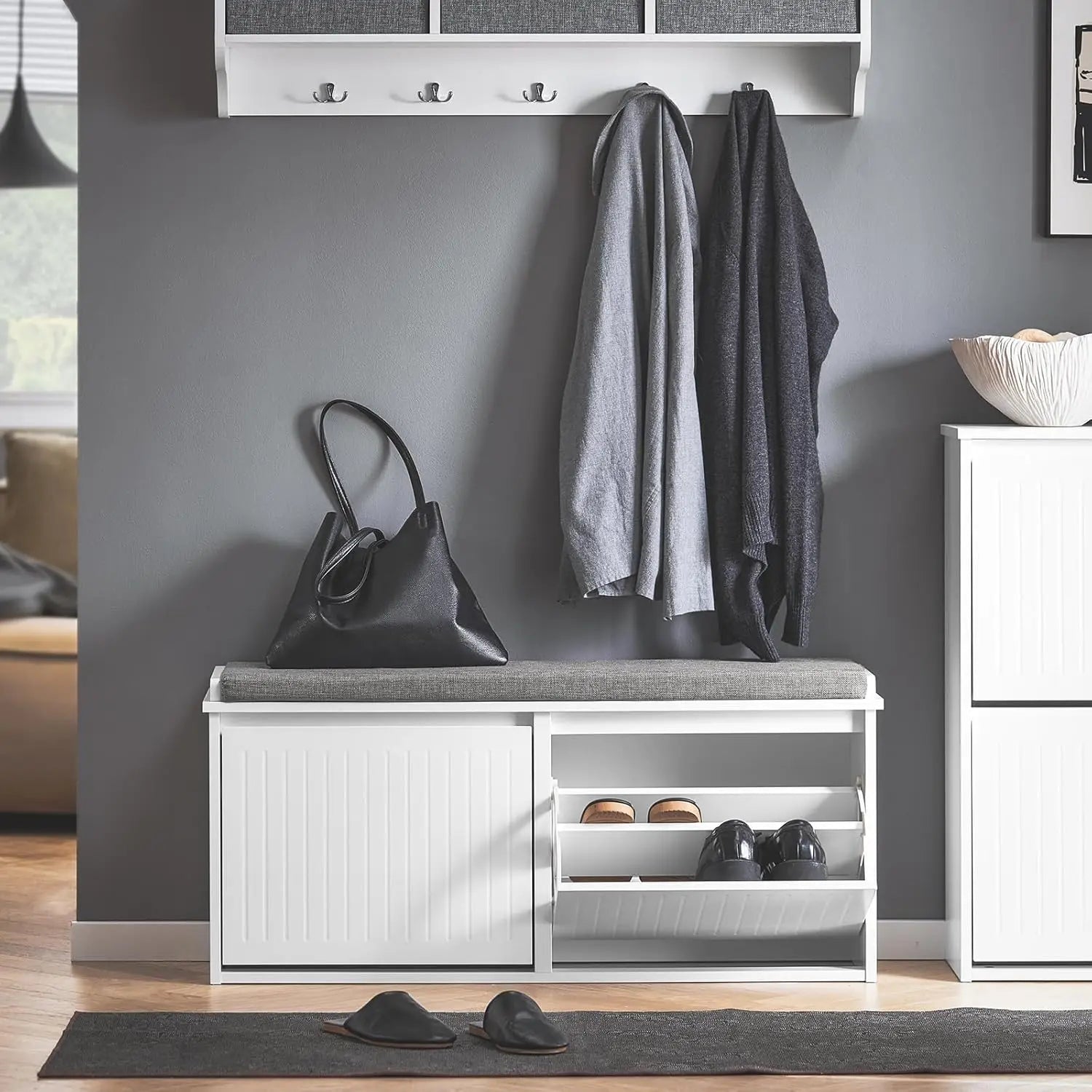 Bench Rack Narrow Narrow Hallway Storage Bench With Cushion (SB1146)