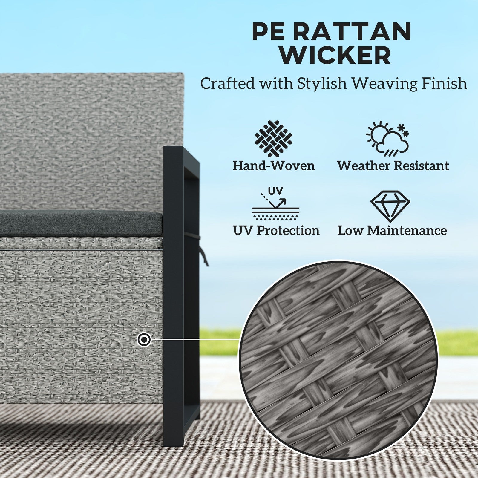 UrbanHide Rattan Garden Storage Bench With Cushion