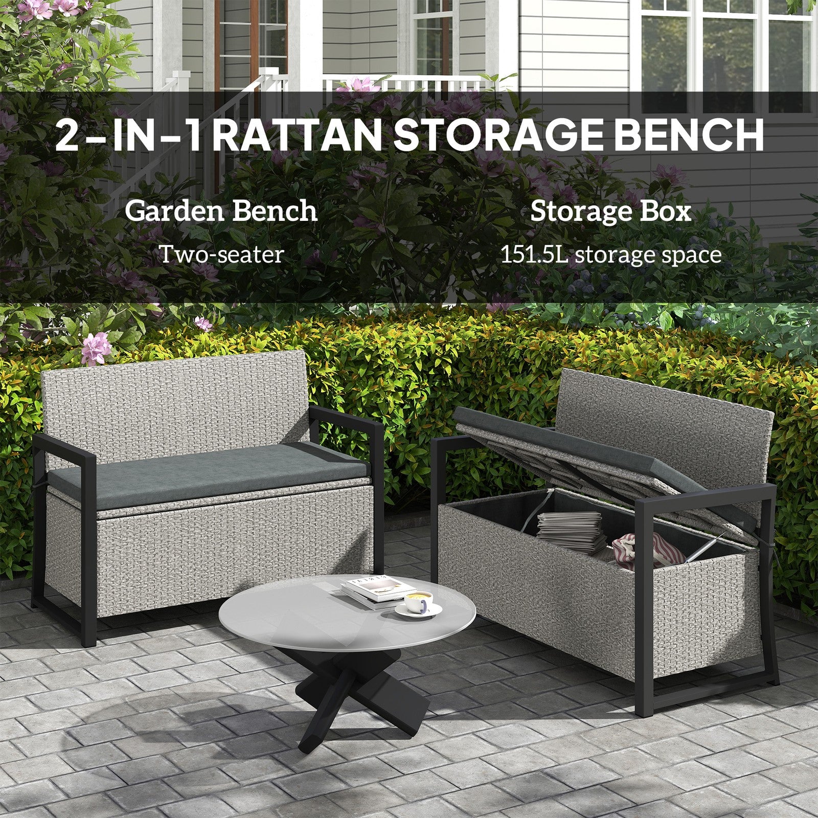 rattan garden storage bench