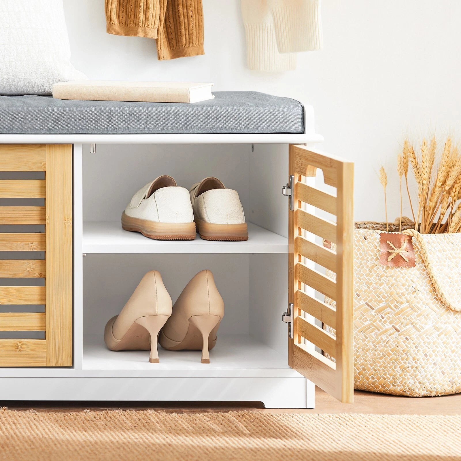 shoe storage bench with cushion