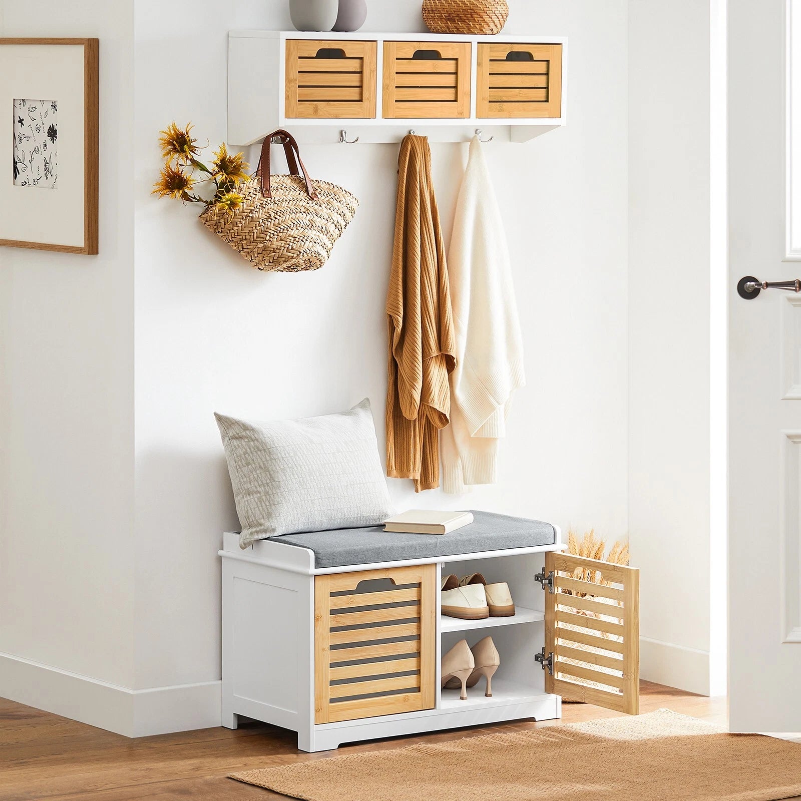 shoe storage bench with cushion