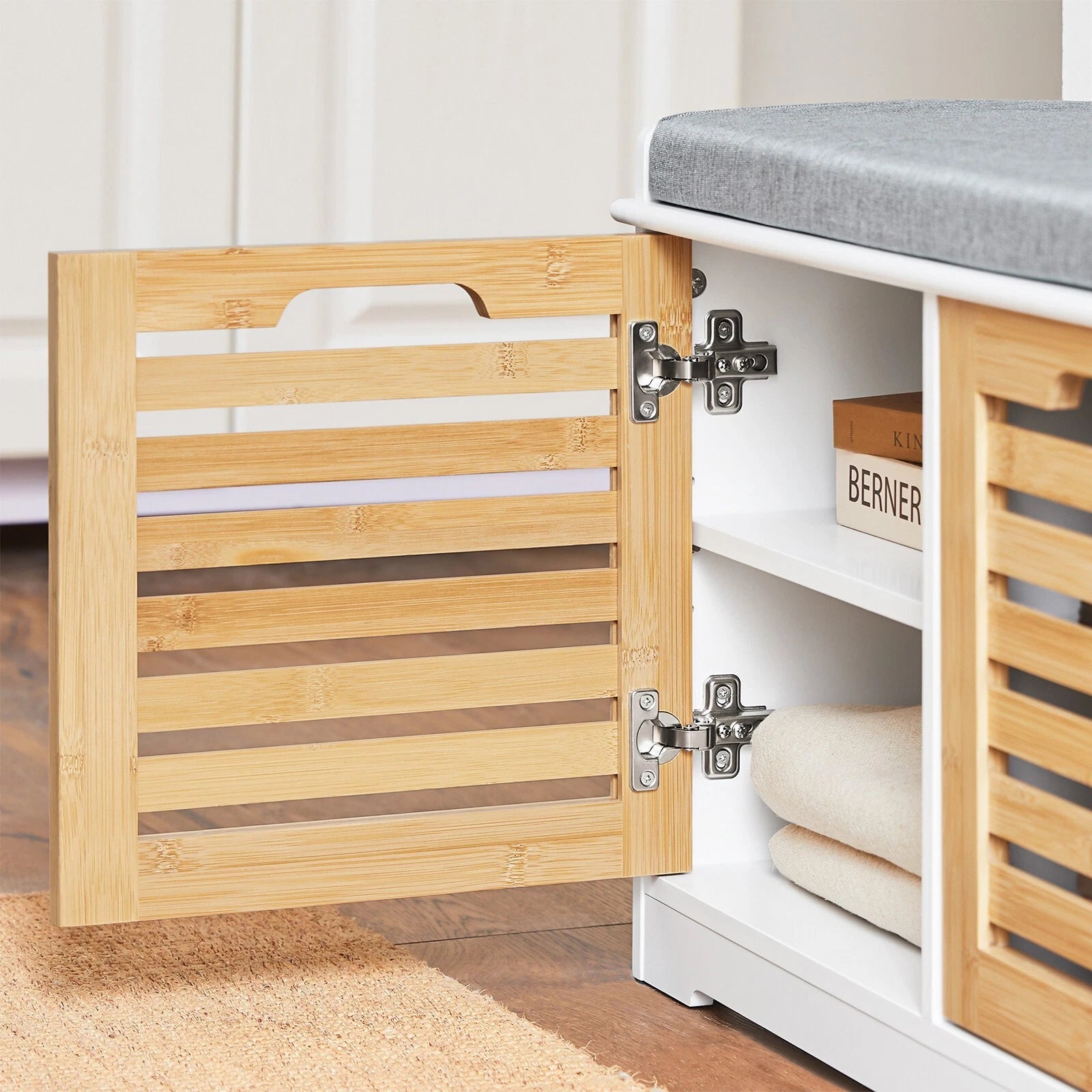 shoe storage bench with cushion