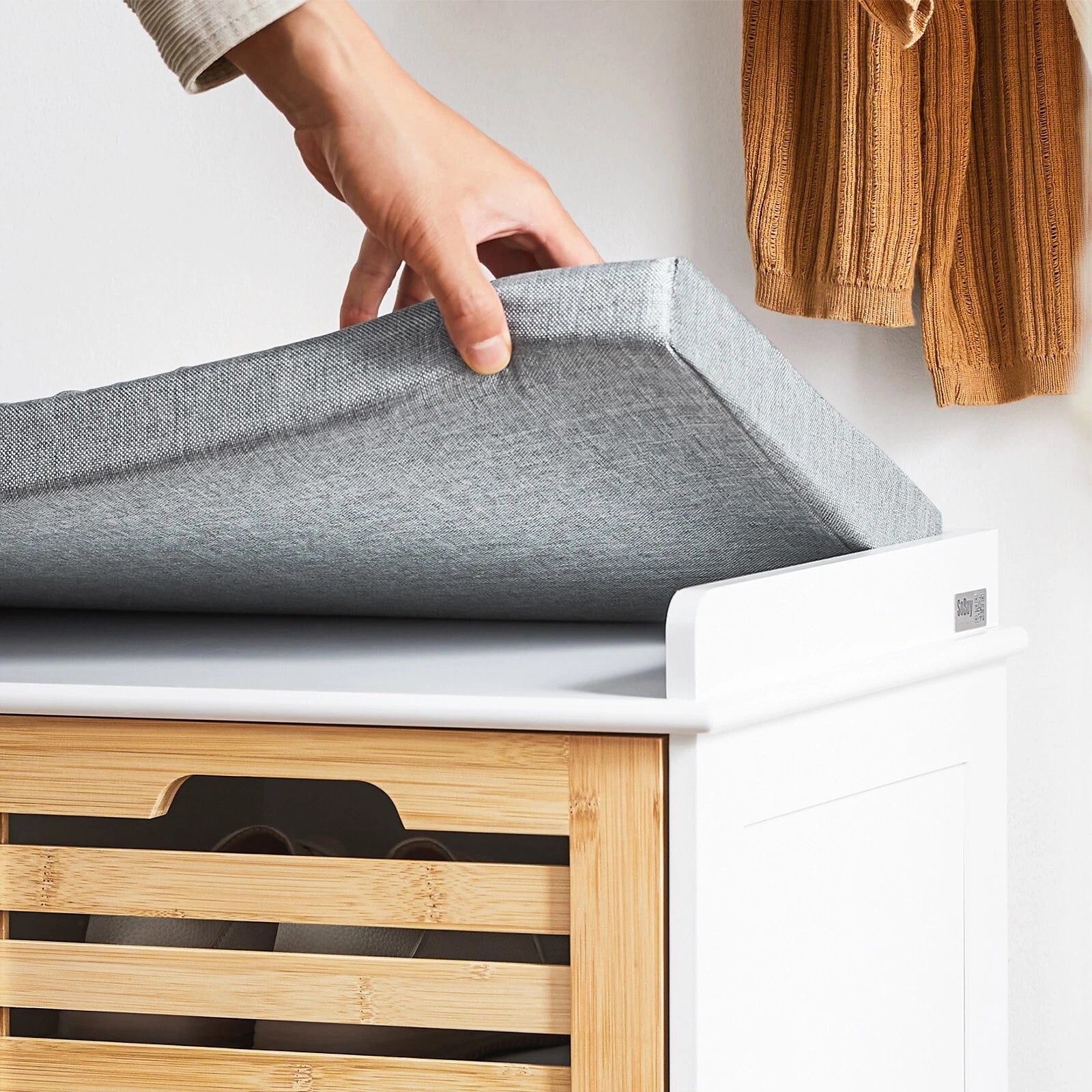 shoe storage bench with cushion