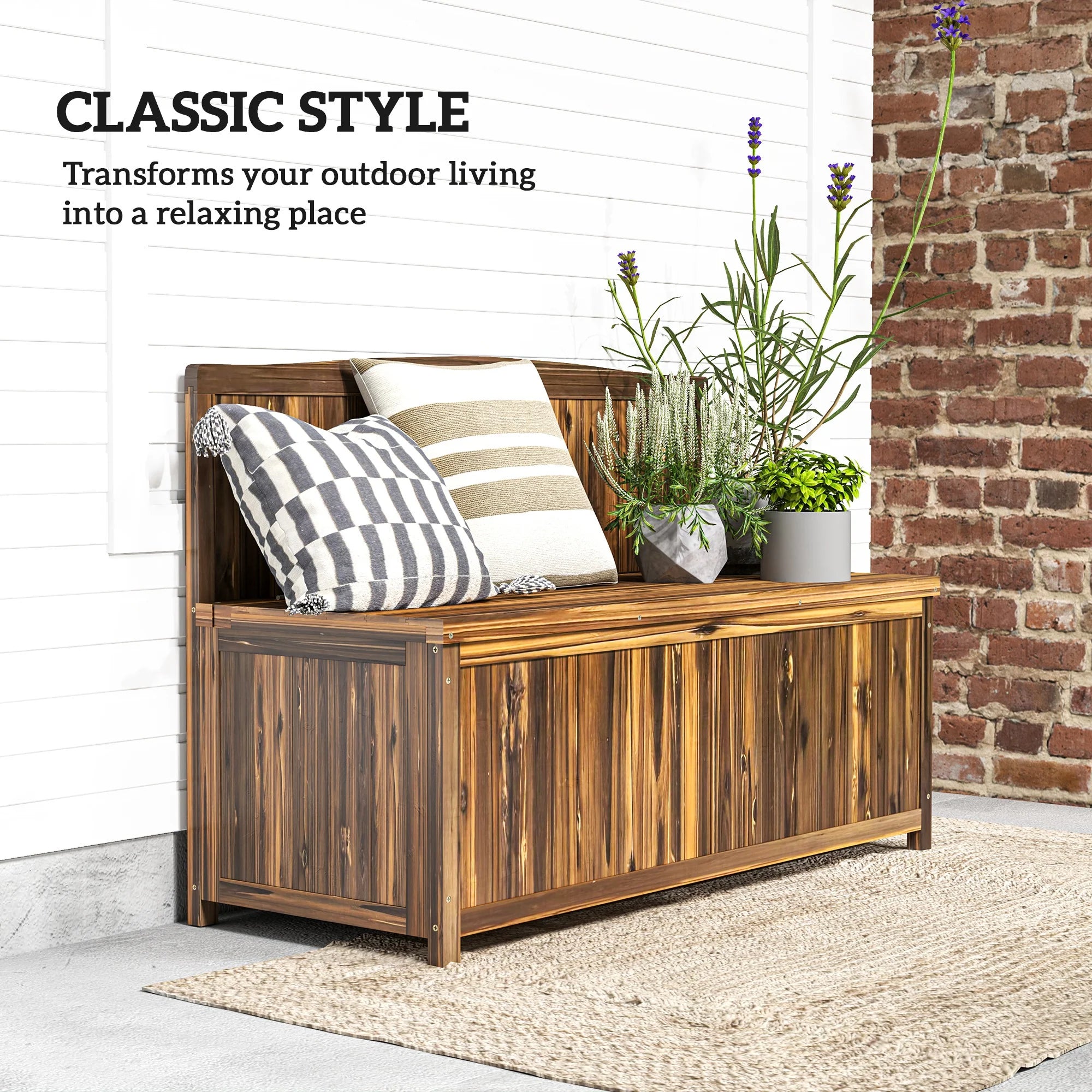 wooden garden storage bench