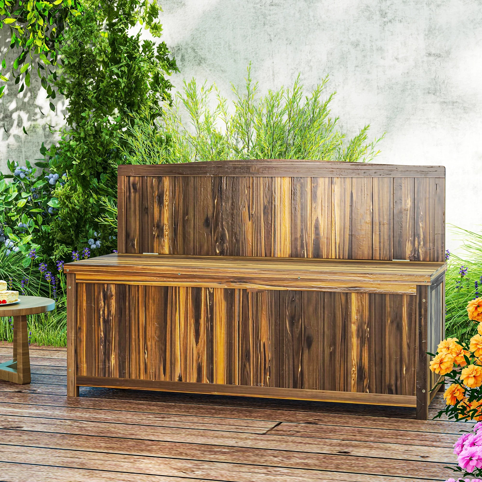 wooden garden storage bench